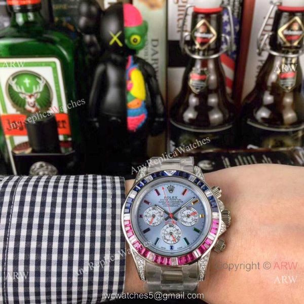 Rolex Daytona Stainless Steel Glacier blue Dial Fake Rolex with Diamond Bezel Men Watch 4