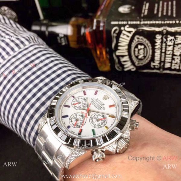 Fake Rolex with Diamond Bezel Stainless Steel Daytona Watch 4