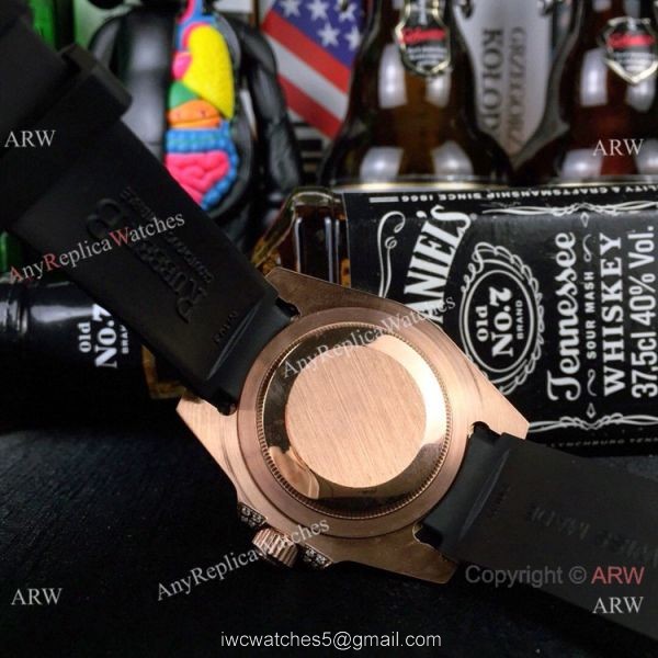 New Rolex Submariner Rose Gold Rubber Strap Watch Rainbow Bezel 4