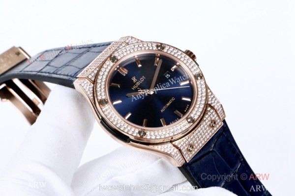 2019 Copy Hublot Classic Fusion Rose Gold Iced Out Watch 4