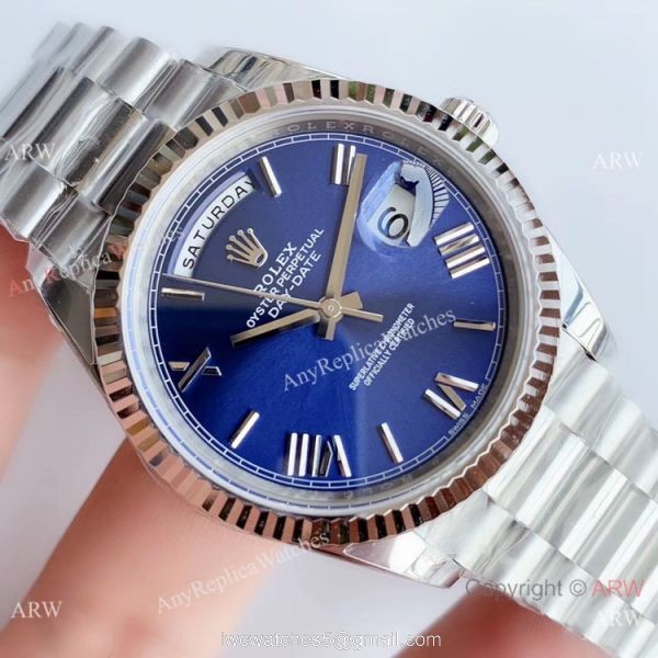 NEW Upgraded Copy Rolex DayDate ii Blue Face Stainless Steel President Watch V3 4