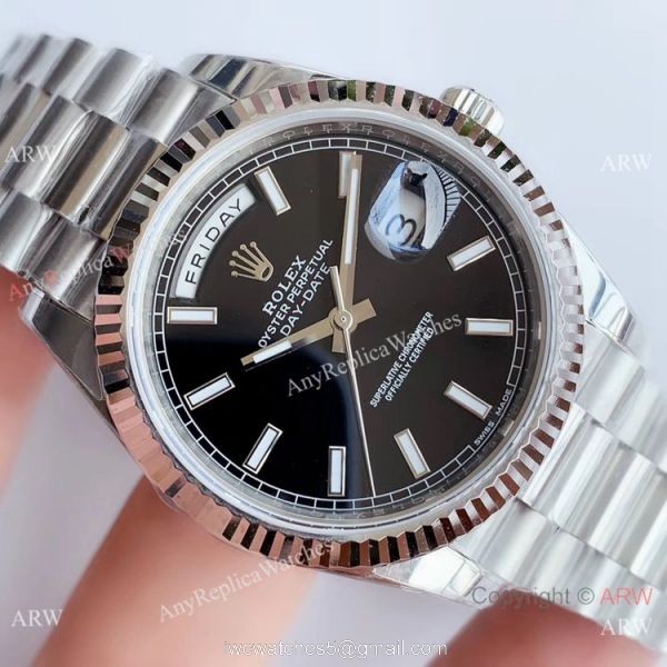 NEW Upgraded Rolex Day Date 2 Black Dial Ss Presidential Watch Swiss 3255 V3 Version 4