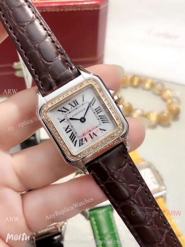 Fake Cartier Panthere de Cartier 27mm Watch 2 Tone Gray Leather Strap 4
