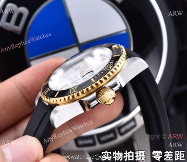 Rolex Submariner Clone Two Tone Black Rubber Strap Watch 41mm 4