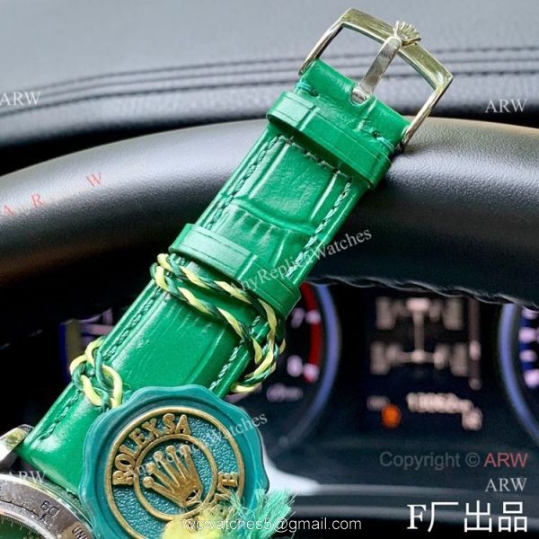 Rolex Daytona 42mm Watch SS Green Dial Green Leather Strap 4