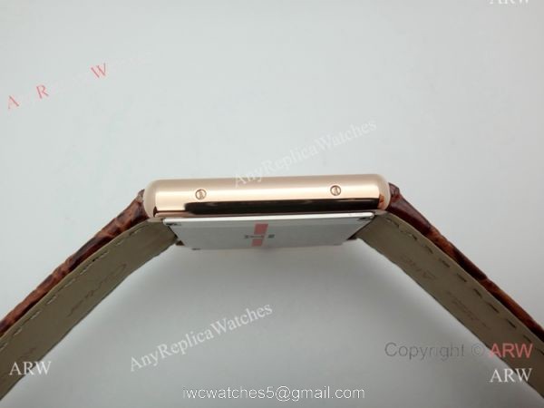 Replica Cartier Tank Solo Rose Gold Brown Leather Strap Watch 27mm 4