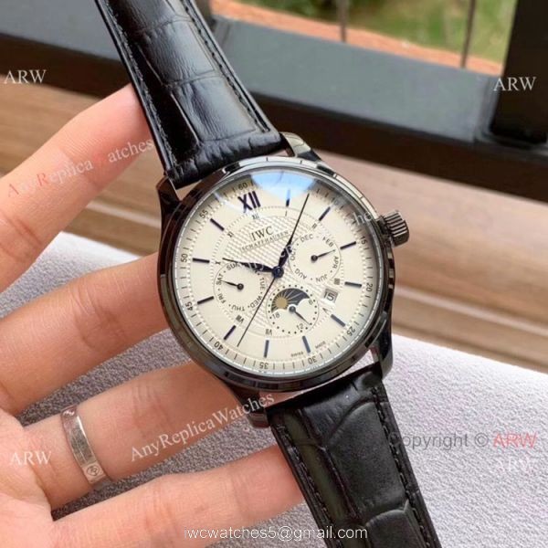 IWC Portugieser Annual Calendar Watches White Dial Black Leather Strap 4