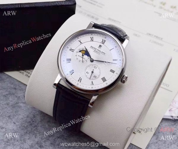 2019 Replica Patek Philippe Moon Phase SS Black Dial Watch 4