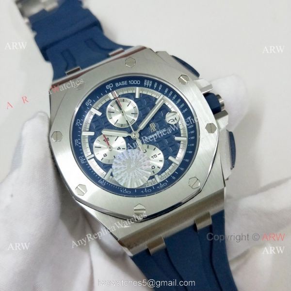 Fake Audemars Piguet Royal Oak Offshore Blue Rubber Strap Watch 44mm 4