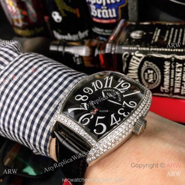 Copy Franck Muller Platinum Rotor Diamond Case White Dial Watch 4