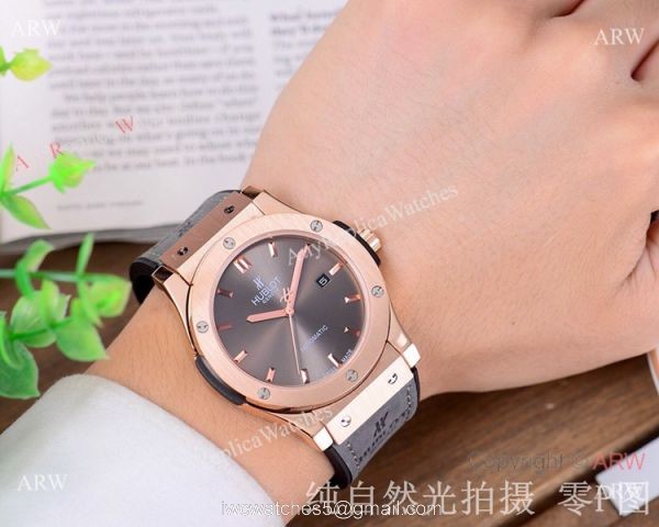 Copy Hublot Classic Fusion 42mm Watch Blue Face Rose Gold 4