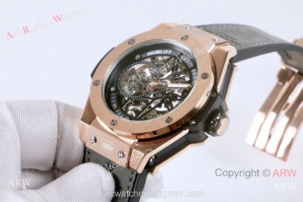 Best Fake Hublot Geneve Big Bang Skeleton Dial Rose Gold Watch 45mm 4