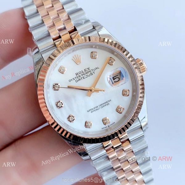 EW factory SWISS 3235 2 Tone Rose Gold Rolex Datejust 36mm Watch 4