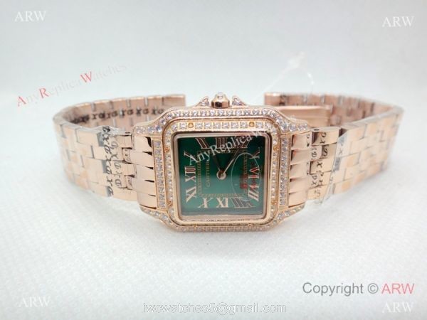 Panthere De Cartier Rose Gold Green Dial Watch with Diamond 4