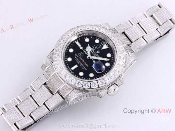 Rolex Submariner Green Dial Iced Out Watch Best Chinese Replica Watches 4
