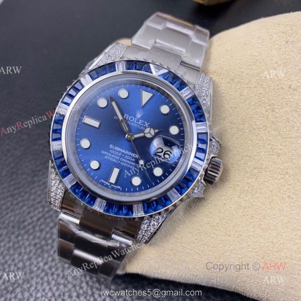 KS Factory Swiss Replica Rolex Submariner Blue Dial Diamond Bezel Mens Watch 4