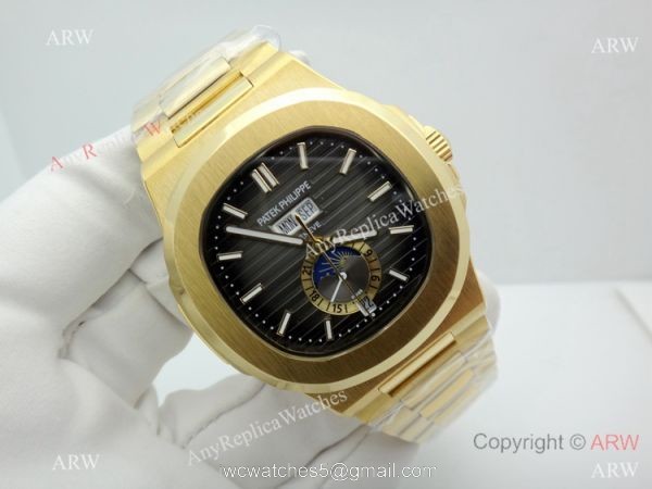 Copy Patek Philippe Nautilus Annual Calendar Moonphase Watch Yellow Gold 4
