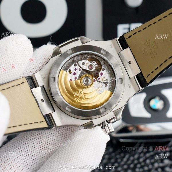 New! Copy Patek Philippe Nautilus Onyx Dial Leather Strap Watch 4