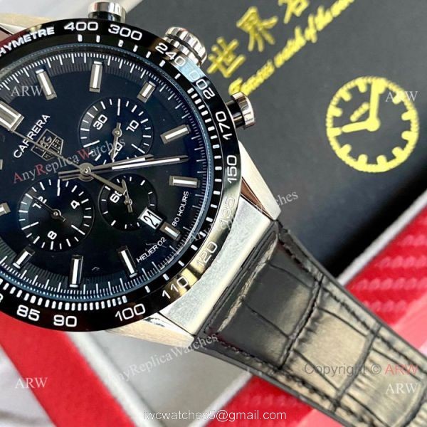 New Replica Tag Heuer Carrera Heuer 02 Watches Black Leather Strap 4
