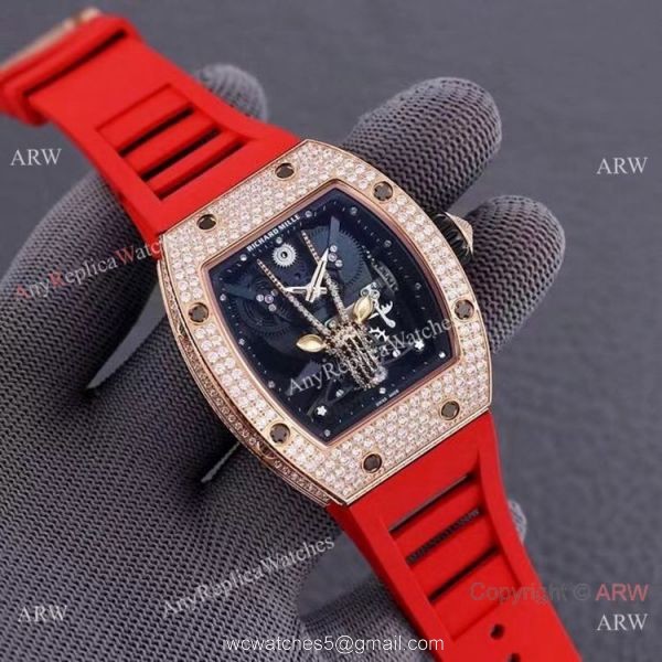 Swiss Quality Replica Richard Mille Goat Mask Automatic Watches Rose Gold 4