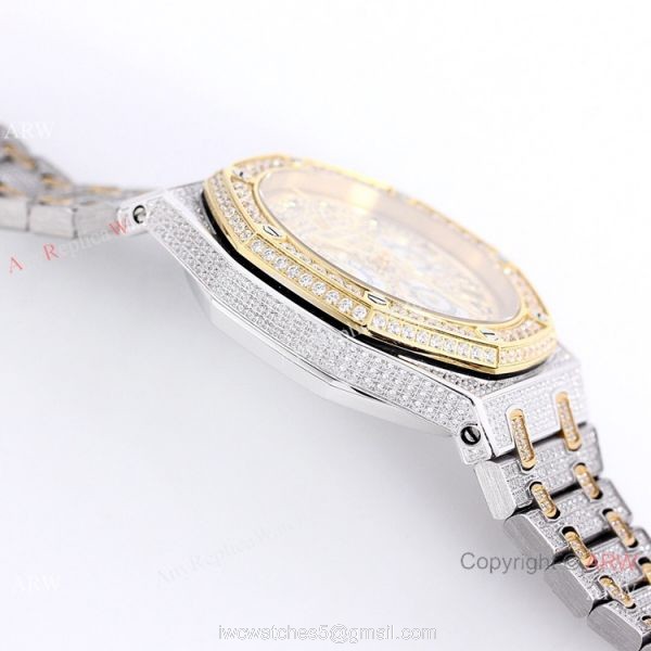 Best Replica Audemars Piguet Royal Oak Iced Out Watch Two Tone Diamond Dial 4