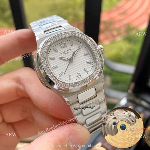 Copy Patek Philippe Nautilus Ladies 35mm Watches Diamond Bezel 4