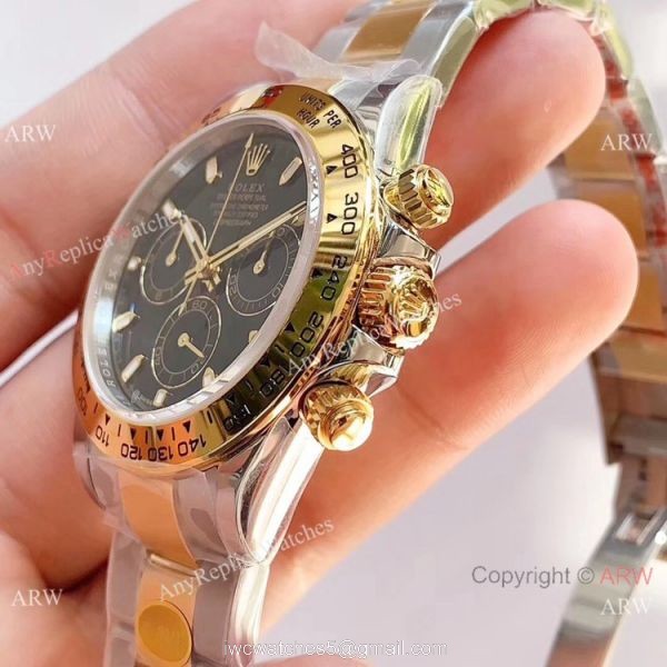 1:1 Best Replica Rolex Daytona 2 Tone Black Dial Watch Noob Factory 904L 4130 4