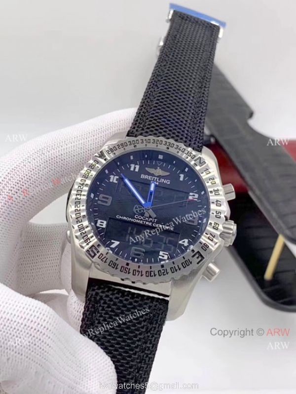 Breitling Cockpit B50 Chronograph Watches Black Dial Black Leather Strap 4