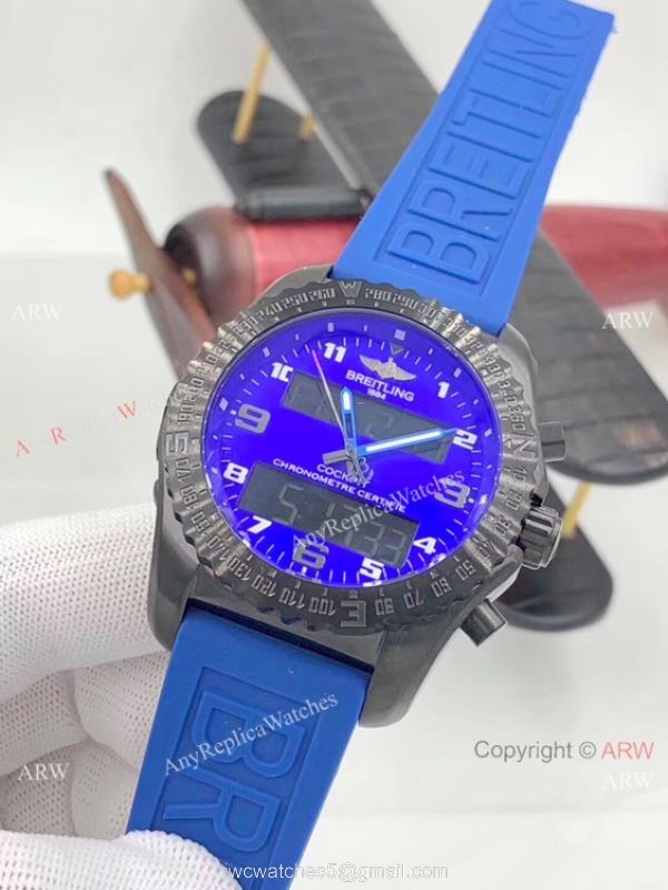 Solid Black Breitling Cockpit B50 Replica Watches Rubber Strap 4