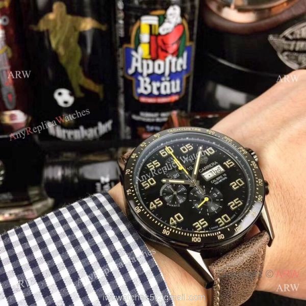 Replica Tag Heuer Carrera Calibre 16 Chrono Watches Black Steel 4