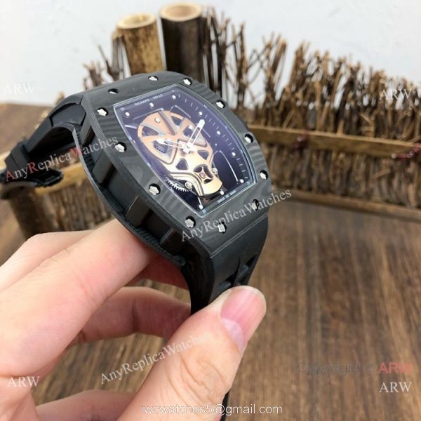 Swiss Quality Richard Mille RM52-06 Rose Gold SKULL Dial Watches Carbon Case 4