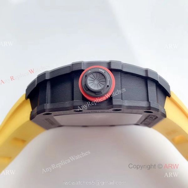 KV Factory New Replica Richard Mille RM035-02 Carbon Watch With Yellow Rubber Strap 4