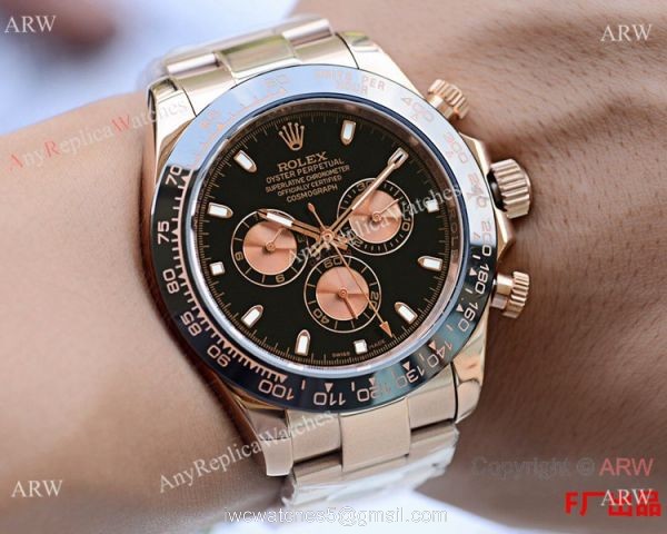 Rolex Daytona Rose Gold Ceramic Bezel Black Dial Watch 43mm 4