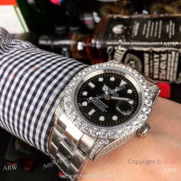 Fake Rolex Blue Face Submariner Date Diamond Bezel Stainless Steel Watches 40mm 4