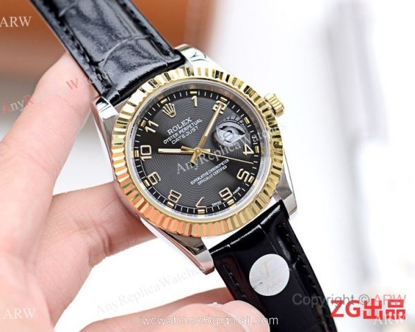NEW UPGRADED Rolex Datejust II Watches SS Black Leather Strap Gold Bezel 4