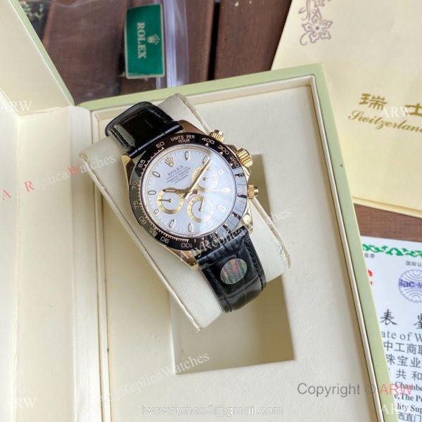 Knock off Rolex Daytona Watch Gold Case Black Ceramic Bezel Men Size 4