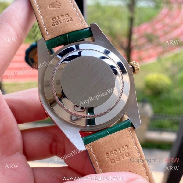 Upgraded Rolex DayDate II Green Dial Leather Strap Watch 41mm 4