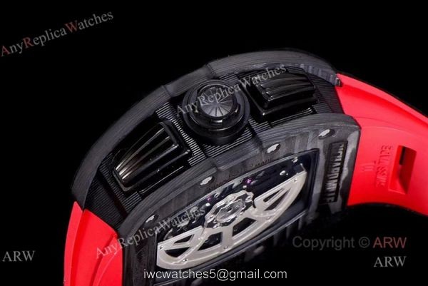 KV Factory Swiss Replica Richard Mille RM 011 Red Rubber Strap Carbon Watch 4