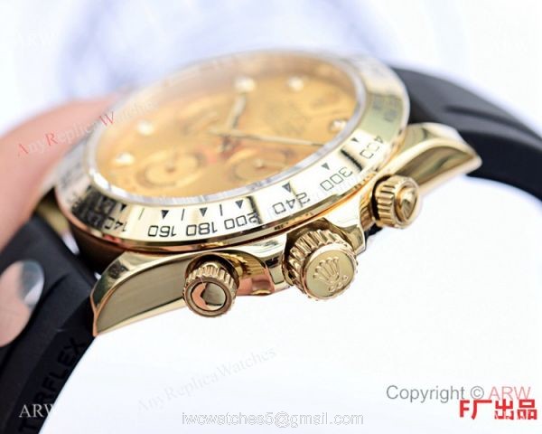 Best Replica Rolex Daytona Rubber Band Watch Gold Diamond Face 40mm 4