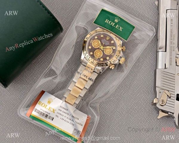 Copy Rolex Cosmograph Daytona 40 Watch Brown Dial with Diamond Markers 4
