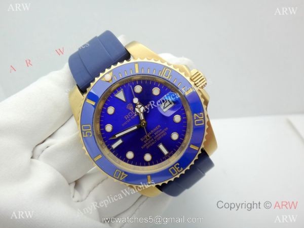 Best Quality Rolex Submariner Blue Oysterflex Rubber Strap Watch 4