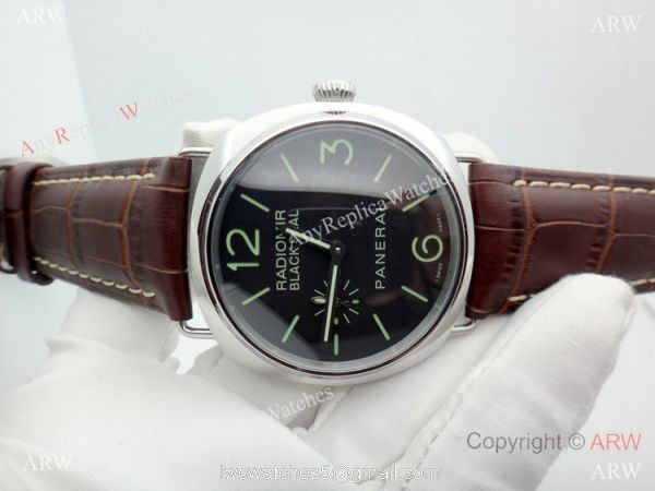 Panerai PAM183 Black Seal Watch SS Brown Leather Strap 4