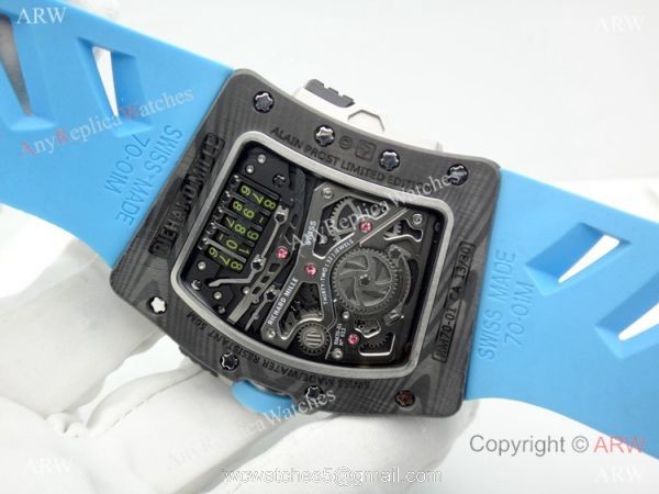 Swiss Grade 1 Richard Mille RM 70-01 Carbon Case Blue Rubber Strap Watch 4