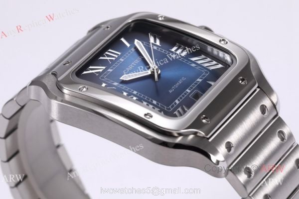 BV Factory 1:1 Copy Cartier Santos Mens Watch Cartier Santos Blue Dial Steel Watches 4