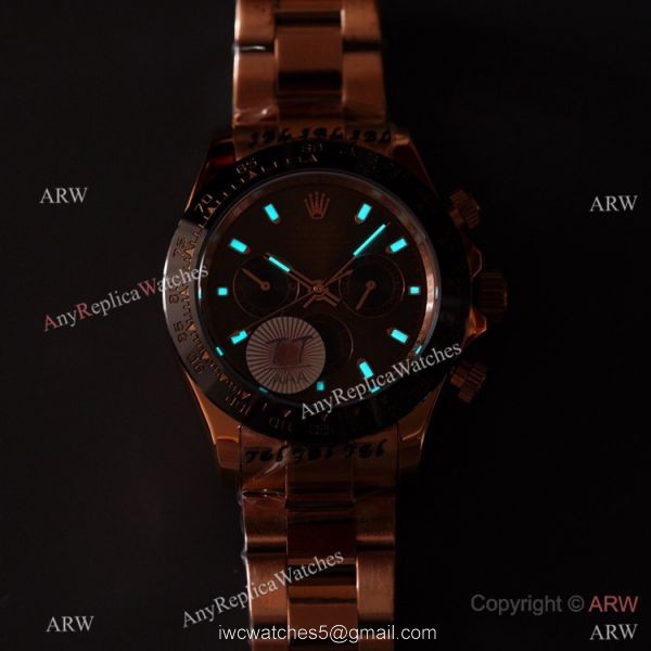 Swiss Quality Copy Rolex Rose Gold Daytona 40 Watch Black Ceramic Bezel Chocolate Dial 4