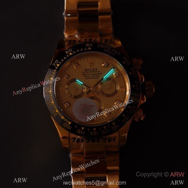 Swiss Quality Replica Rolex Daytona Watch 40mm Gold Diamond Dial Black Ceramic Bezel 4