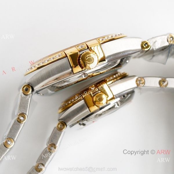 Swiss Quality Replica Omega Double Eagle Constellation Couple Watch Diamond Bezel New Face 4