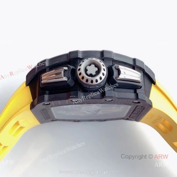 KV Factory V2 Upgraded Carbon Richard Mille RM011 Yellow Rubber Band Replica Watches For Sale 4
