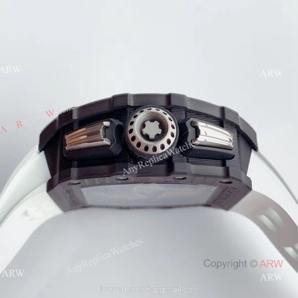 KV Factory V2 Upgraded Carbon Richard Mille Skeleton RM011 White Rubber Band Replica Watches 4