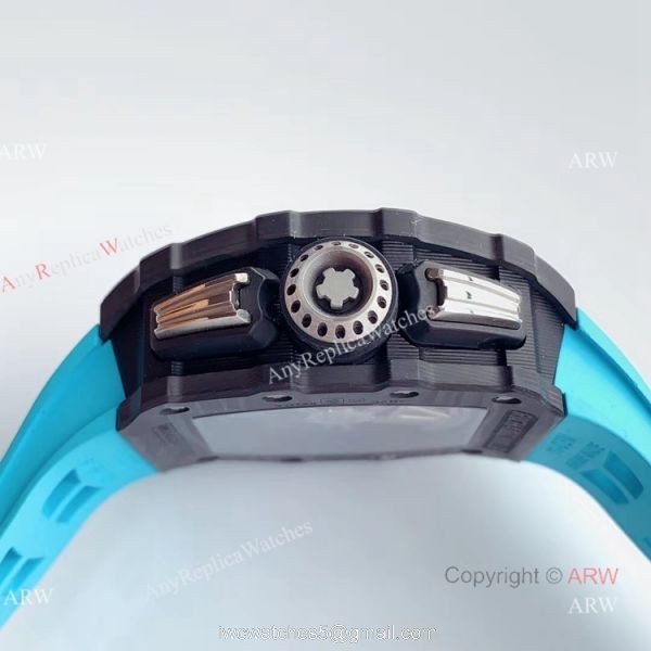 KV Factory V2 Upgraded Knockoff Richard Mille RM011 Carbon Watch With Blue Rubber Bracelet 4